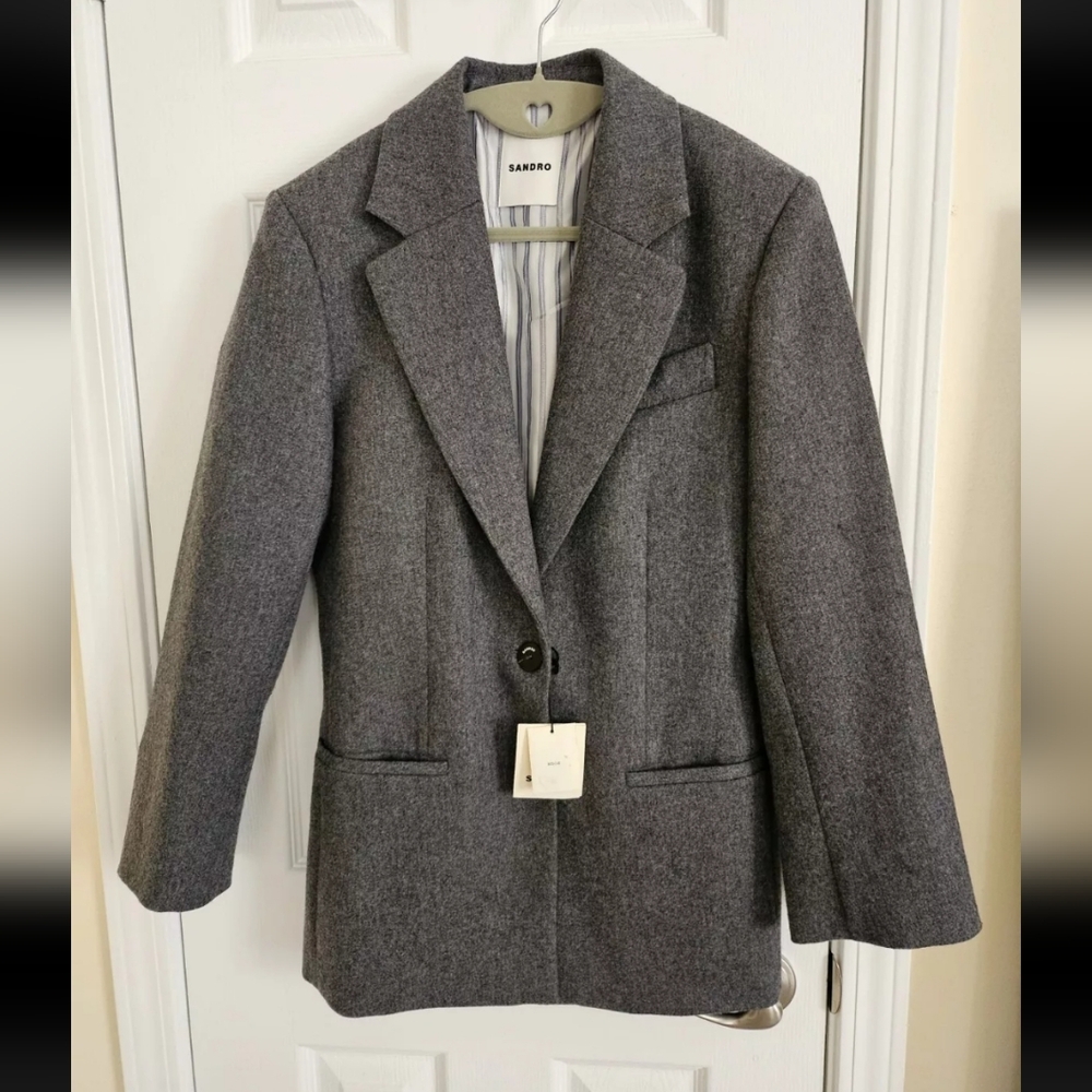 Sandro Grey Relaxed Wool Blazer 34